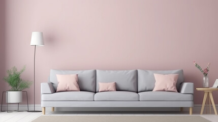 Fototapeta na wymiar pastel color Modern scandinavian living room interior, Indoors, Sofa, Home Interior. generative ai
