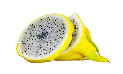 Half of yellow dragon fruit isolated on white background.