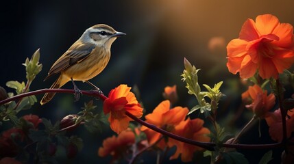 A bird perched on a swaying flower, embracing the harmony of the natural world.