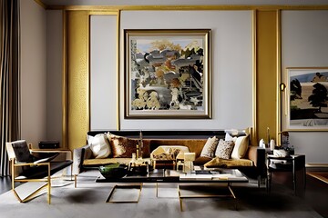 Architectural Digest photo of a Japanese and Scandinavian design style living room with golden light