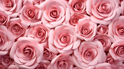 Fotobehang Pink rose paper flowers decorative background. Generative Ai. © tfk