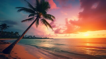 Silhouette of a palm tree or coconut tree on the beach against the sky during sunset.