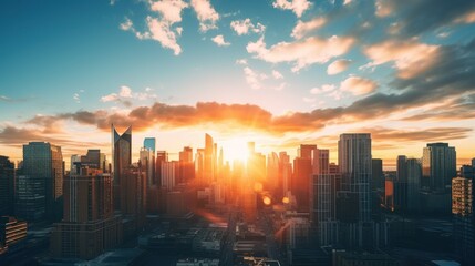 Fototapeta premium Beautiful cityscape with sunrise or sunset, environmental concept