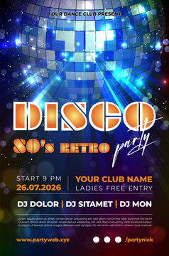 Template for your disco party poster with sample text in separate layer
