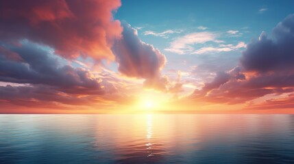 Naklejka na ściany i meble Ocean waves with sunset, beautiful sky with sunset, nature background