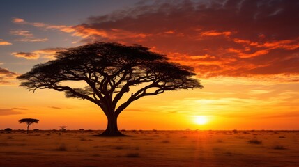 Fototapeta na wymiar Beautiful sunset concept, Panorama silhouette tree in africa with sunset