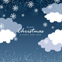 New Year and Christmas blue card, poster, banner with clouds and snowflakes.