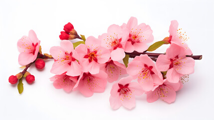 Fresh Spring Cherry Blossoms on White Background