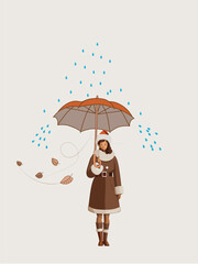 Santa Claus Girl  holding umbrella in rainy