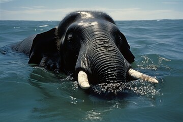Elephants of National Park. Wild elephants are swimming.