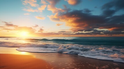 Sea landscape with sunset concept,Beautiful sunset tropical beach with palm tree and pink sky panorama