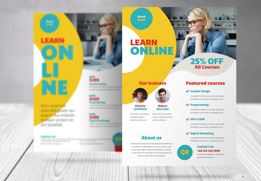 Online Course Flyer with Red, Blue and Orange Accents