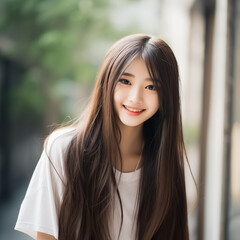 Obraz premium 10代の微笑む美しい女性