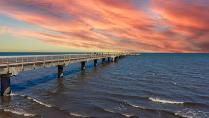 Pier in Ahlbeck on the Baltic Sea on Usedom at sunset