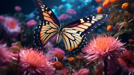 A butterfly delicately sipping nectar from a vibrant flower, a ballet of nature.