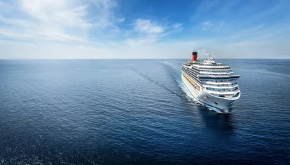 Foto op Canvas Aerial view of a generic cruise ship traveling over calm ocean with copy space as a concept for travel and holidays © moofushi