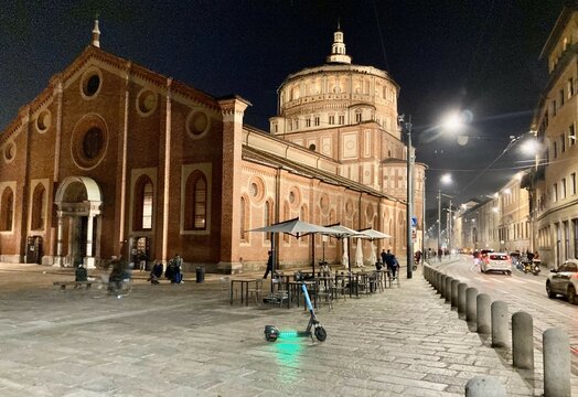 Basilica of Santa Maria delle Grazie in Milan in the evening