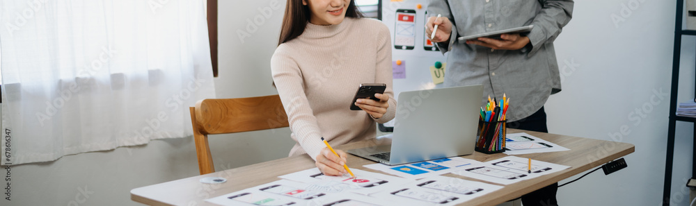 Wall mural ux graphic designer planning application process development prototype wireframe for web smart phone