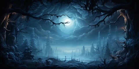 Winter forest landscape, AI generated