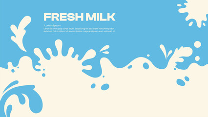 Milk splash background. Pouring liquid dairy products, smooth flow of sweet dairy milk shake. Vector smooth background with pouring milk - obrazy, fototapety, plakaty