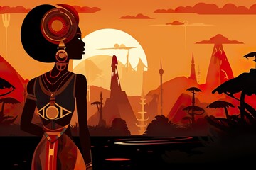 African black people wearing cultural dress in sunset with classy background image  made with AI 