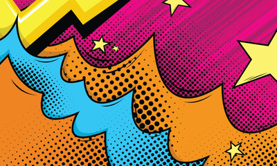 Vintage retro comics boom explosion crash bang cover book design with light and dots. cartoon background template.