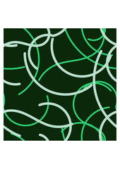 Editable Abstract Green Curved Lines Vector Seamless Pattern With Dark Background for Decorative Element