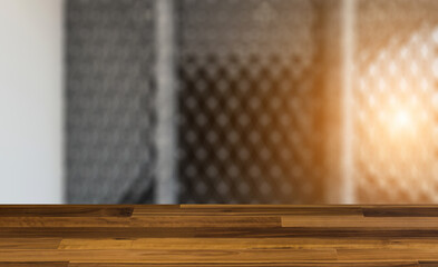 Modern bathroom including bath and sink. 3D rendering.. Modern E. Background with empty wooden table. Flooring.