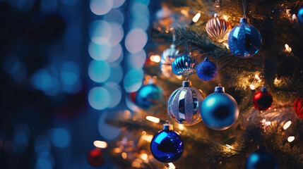 Obraz na płótnie Canvas Christmas glass balls on a Christmas tree close-up