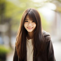 Obraz premium 10代の微笑む美しい女性