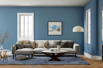 Contemporary Residential Living Room, Background Wall Color Powder Blue