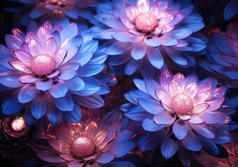 Shimmering blue flowers with a hint of purple, Generative AI