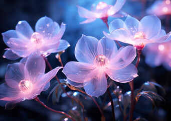 Shimmering blue flowers with a hint of purple, Generative AI