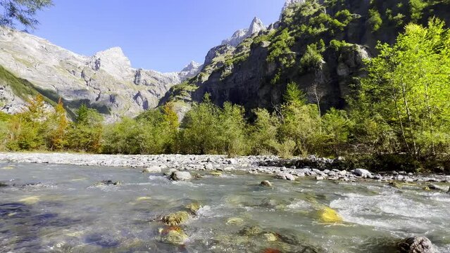 running mountain river in the mountains, Sixt Fer a Cheval, Alps, France