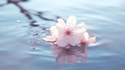 A cherry blossom petal floating on a tranquil pond, creating ripples in the water, reminiscent of the fleeting nature of life.