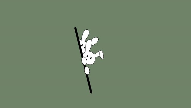 rabbits peek out from behind a stick. expectation. 4K video illustration.