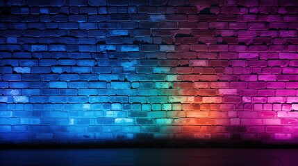 Brick wall illuminated with colored neon. Brickwork texture