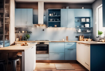 Cucina moderna binca e blu