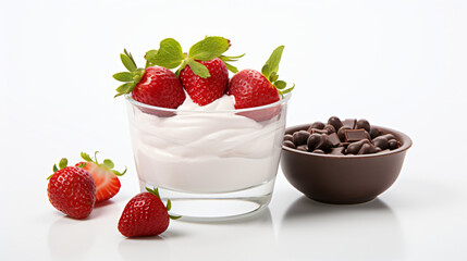 Sweet yogurt and chocolate strawberry with cherry