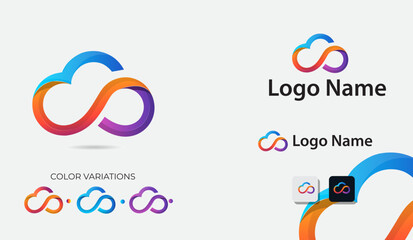 Infinity cloud logo design. Infinity logo design template. Colorful cloud logo. Sky. Business. Infinity symbol. Creative design. Travel. Icon