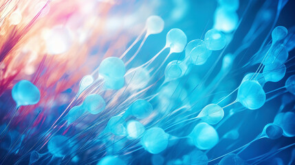 Beautiful electronic microscopy of bacteria, fungi fantasy microbiology in blue tones. Microscopic life. Generative AI