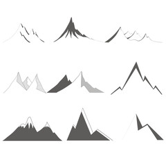 Set of mountais shapes isolated on white background.Vector illustration.