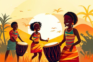 Harmony in Heritage: Black Kids Drumming in Vibrant Village Celebration made with AI 
