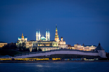 Panorama of city Kazan. Kazan Kremlin and Kul Sharif mosque Russia