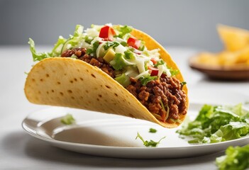 Taco mexican flying through the air with cheese and lettuce, mexican food, Photography