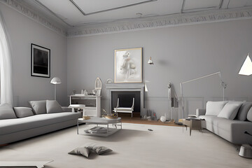 Creative Drawing Room, Wall Paint Color Primer Gray with Sofa