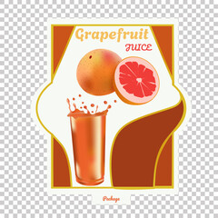 Realistic grapefruit label. Sticker on cans and boxes, organic food,, packaging design,layout of insulated elements