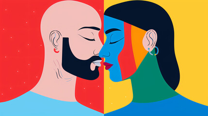 A simple flat colorful drawing of a couple