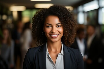 Obraz premium Empowering Black Women in Business confident black women at office work with pretty smile made AI made with AI 