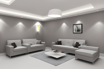 Creative Drawing Room, Wall Paint Color Primer Gray with Sofa